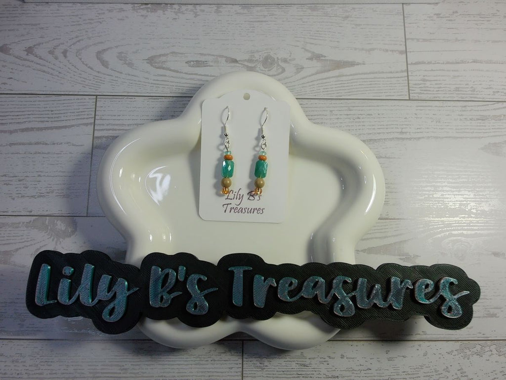 Turquoise Blue and Brown Beaded Drop Earrings with Sterling Silver Hooks
