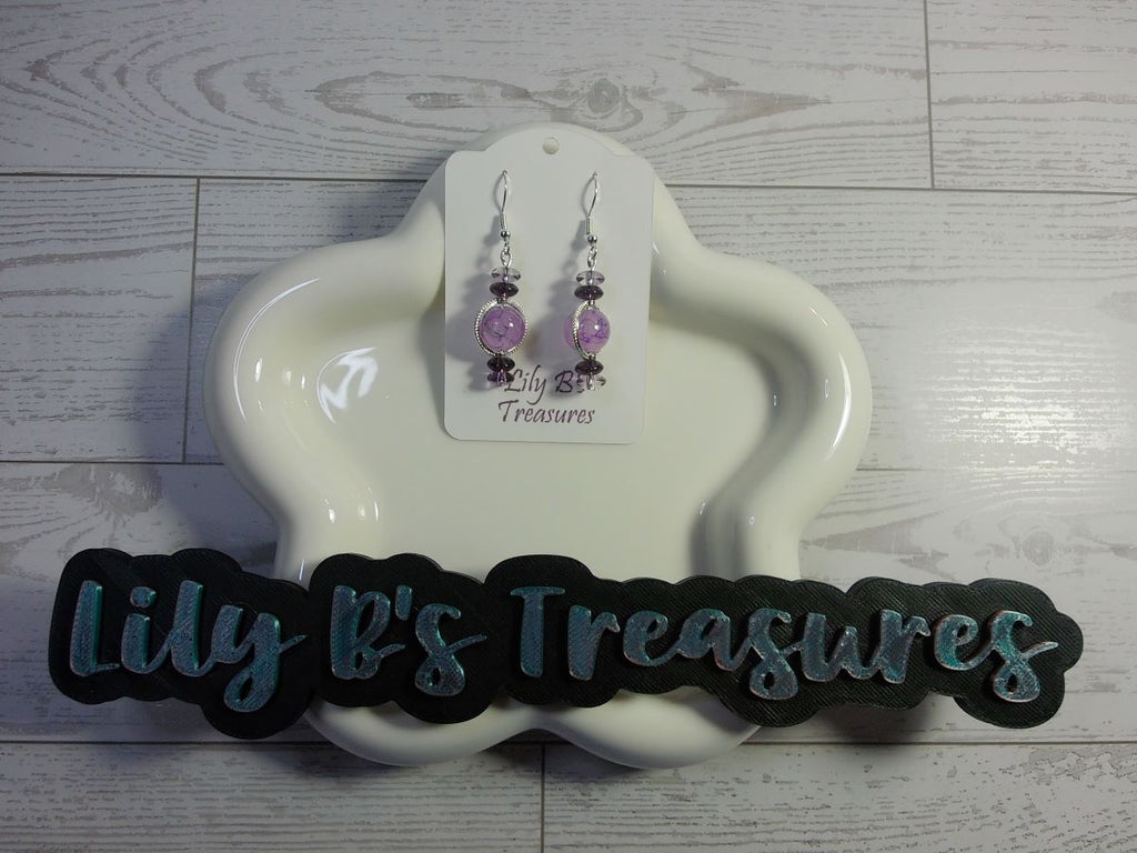 Purple Beaded Drop Earrings with Sterling Silver Accents