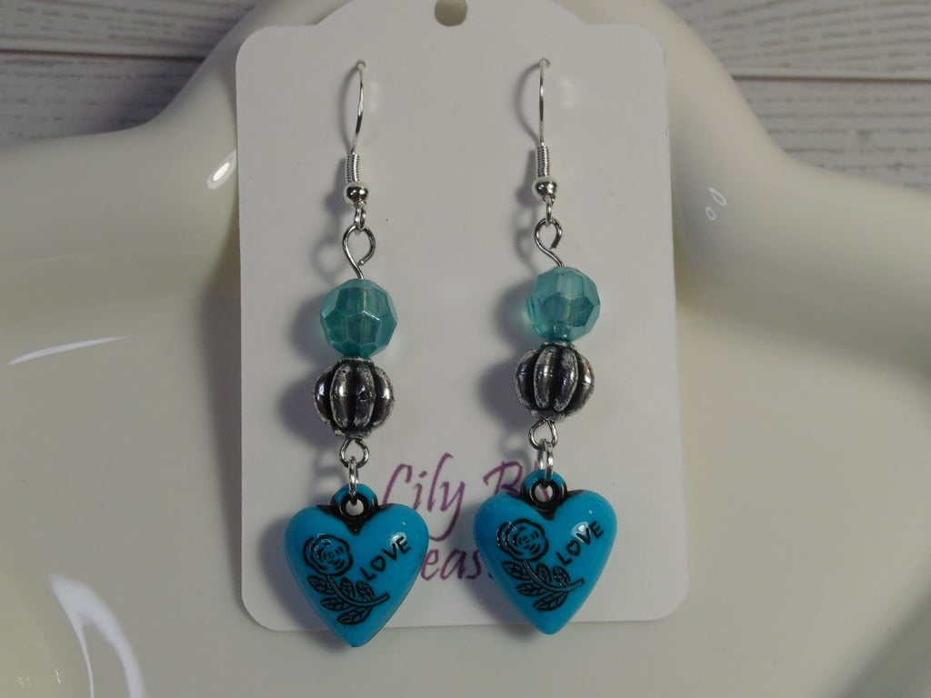Turquoise Heart Drop Earrings with Sterling Silver Hooks