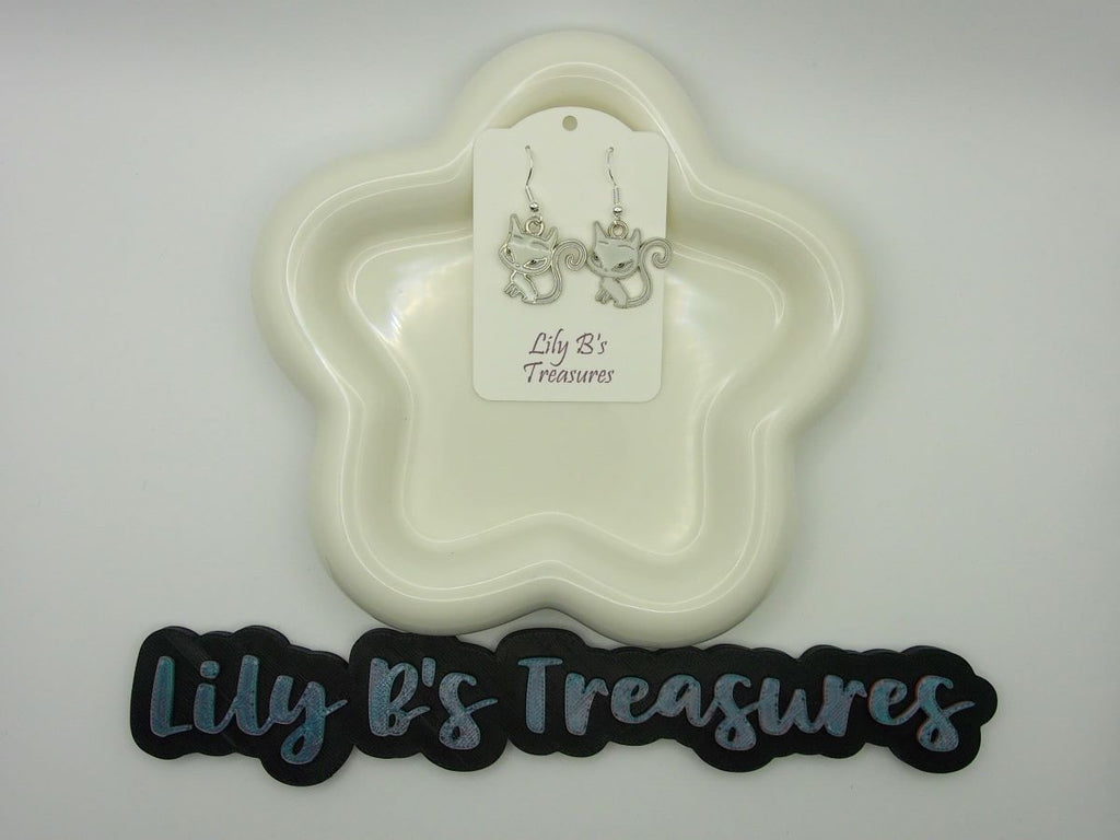 White Cat Earrings with Sterling Silver 925 Hooks