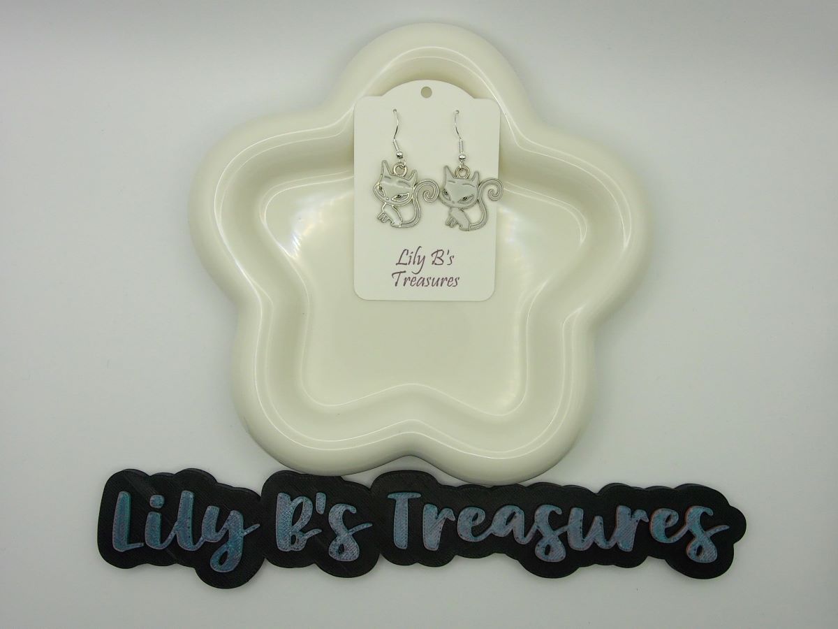 White Cat Earrings with Sterling Silver 925 Hooks