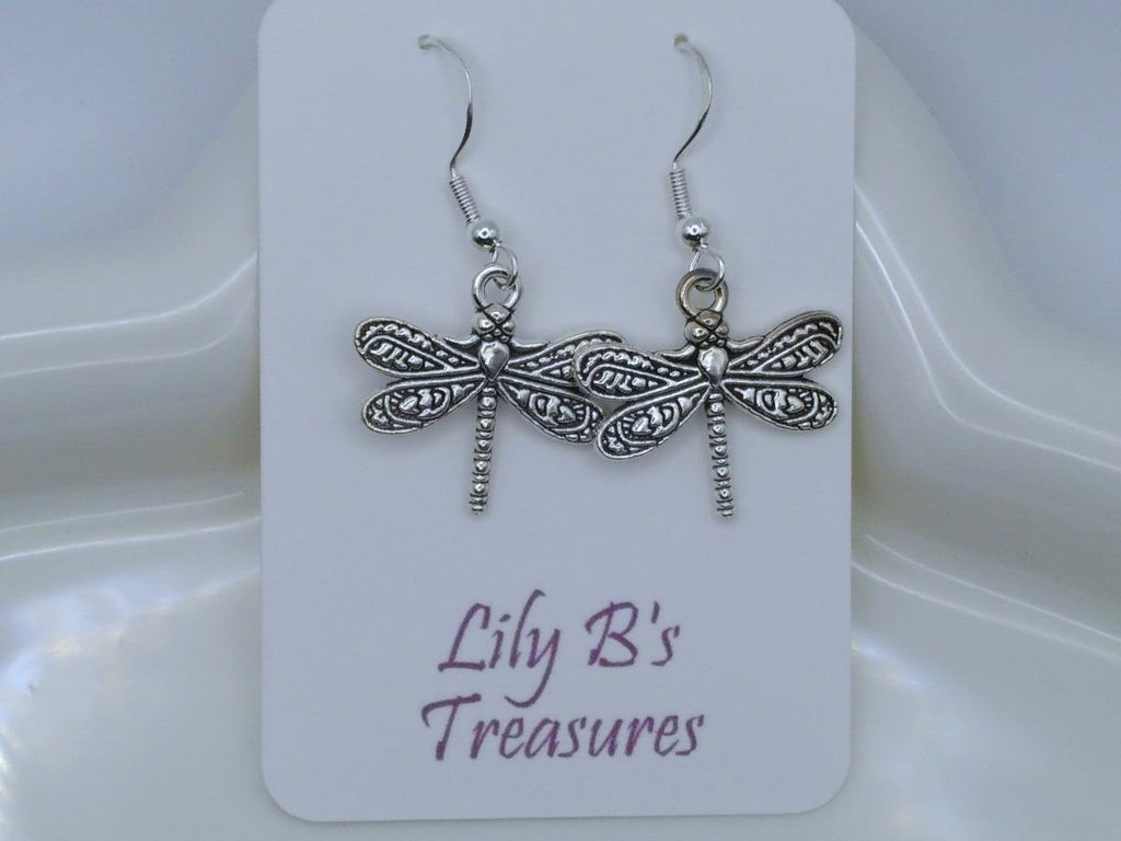 Handcrafted Sterling Silver Dragonfly Pendant Earrings with 925 Hooks