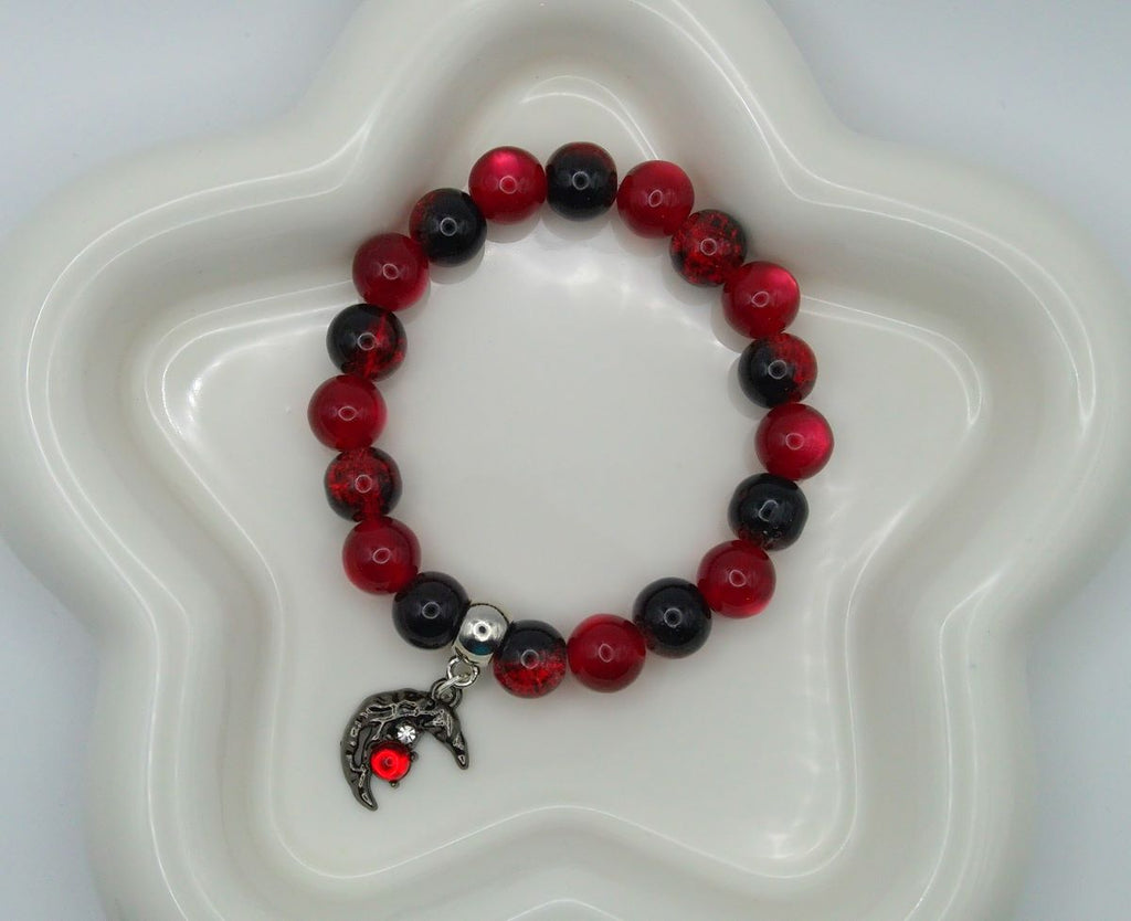 Black & Red Moon Pendant Bracelet