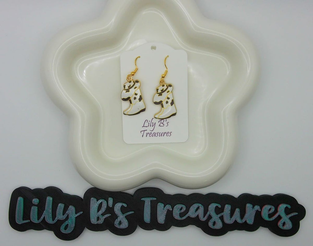 Black & White Cow Print Cowboy Boot Earrings