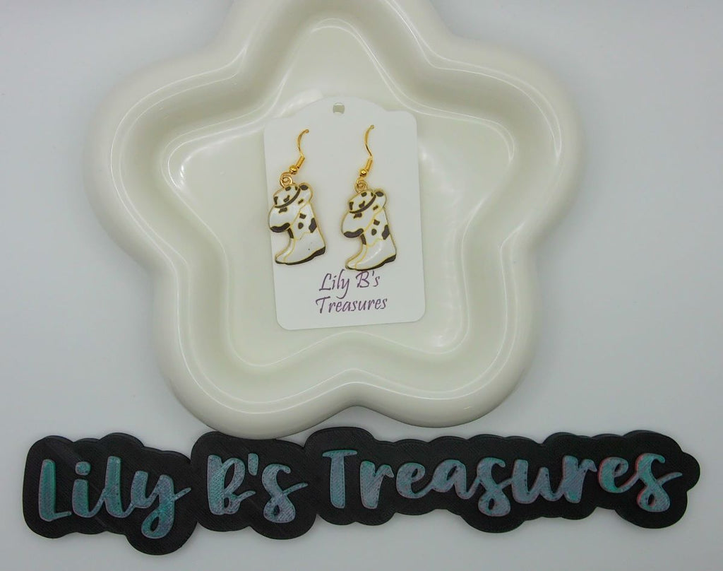 Black & White Cow Print Cowboy Boot Earrings
