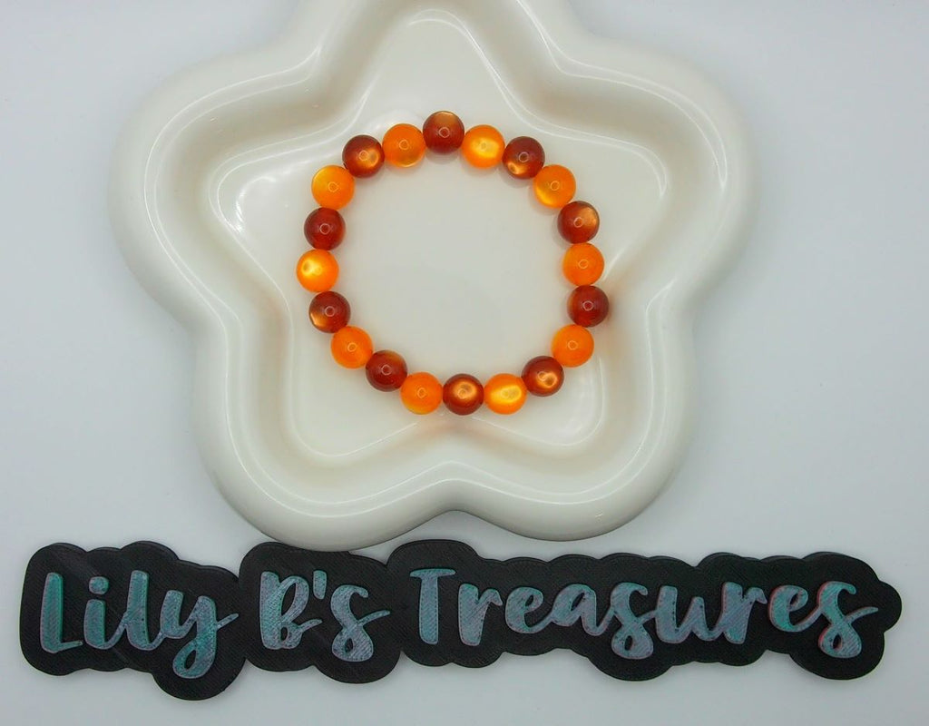 Orange & Brown Cat Eye Bracelet + Cow Print Cowboy Boot Earrings Set
