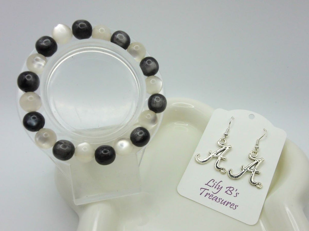 Black & White Resin Bracelet + Alabama A Earrings Set