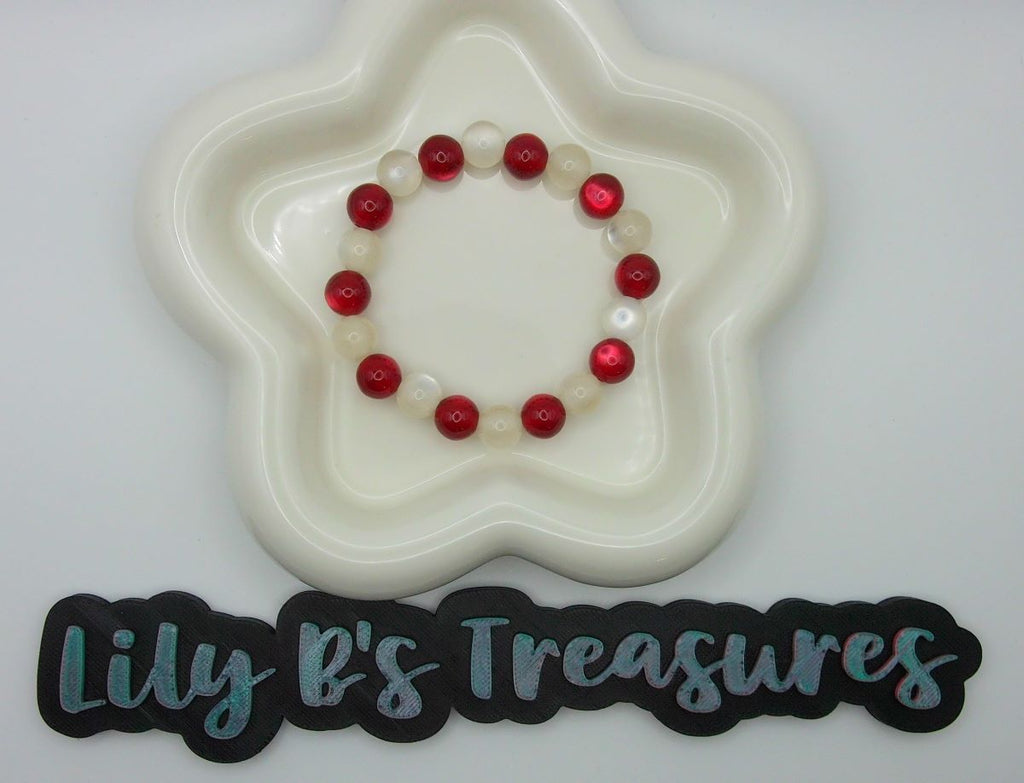 Red & White Resin Bracelet + Alabama A Earrings Set