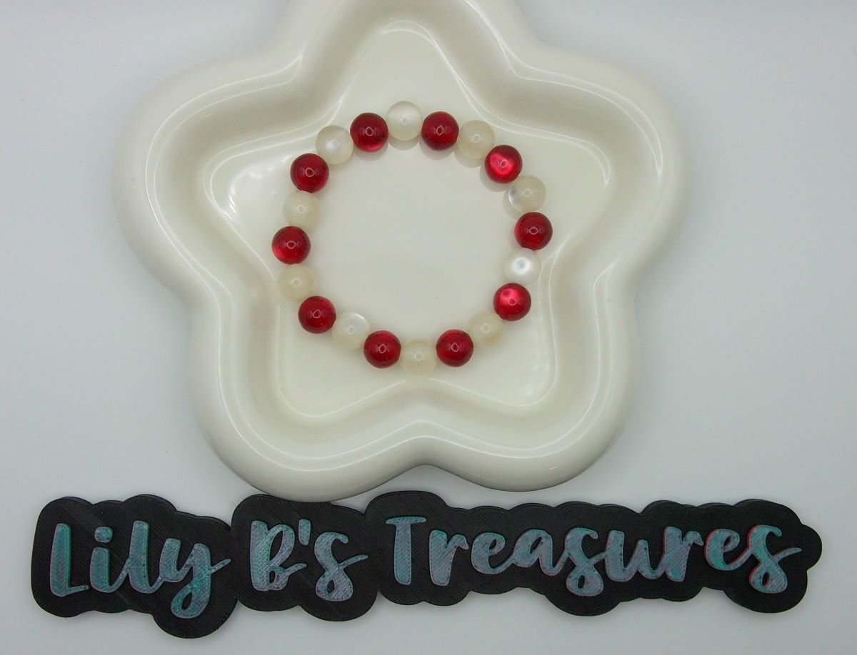Red & White Resin Bracelet + Alabama A Earrings Set