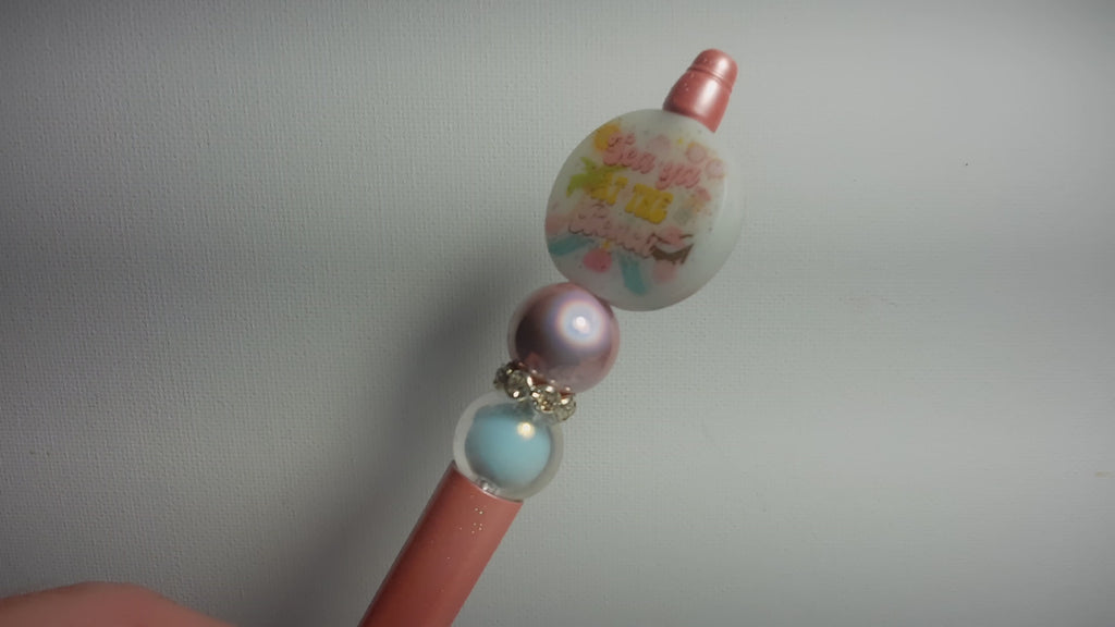 Pink and Blue Cat Eye Beaded Jewelry Set with Beach Pen