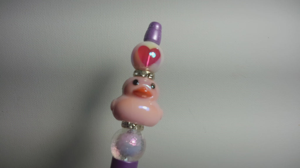 Two-Toned Pink Beaded Jewelry Set with Ducky Pen
