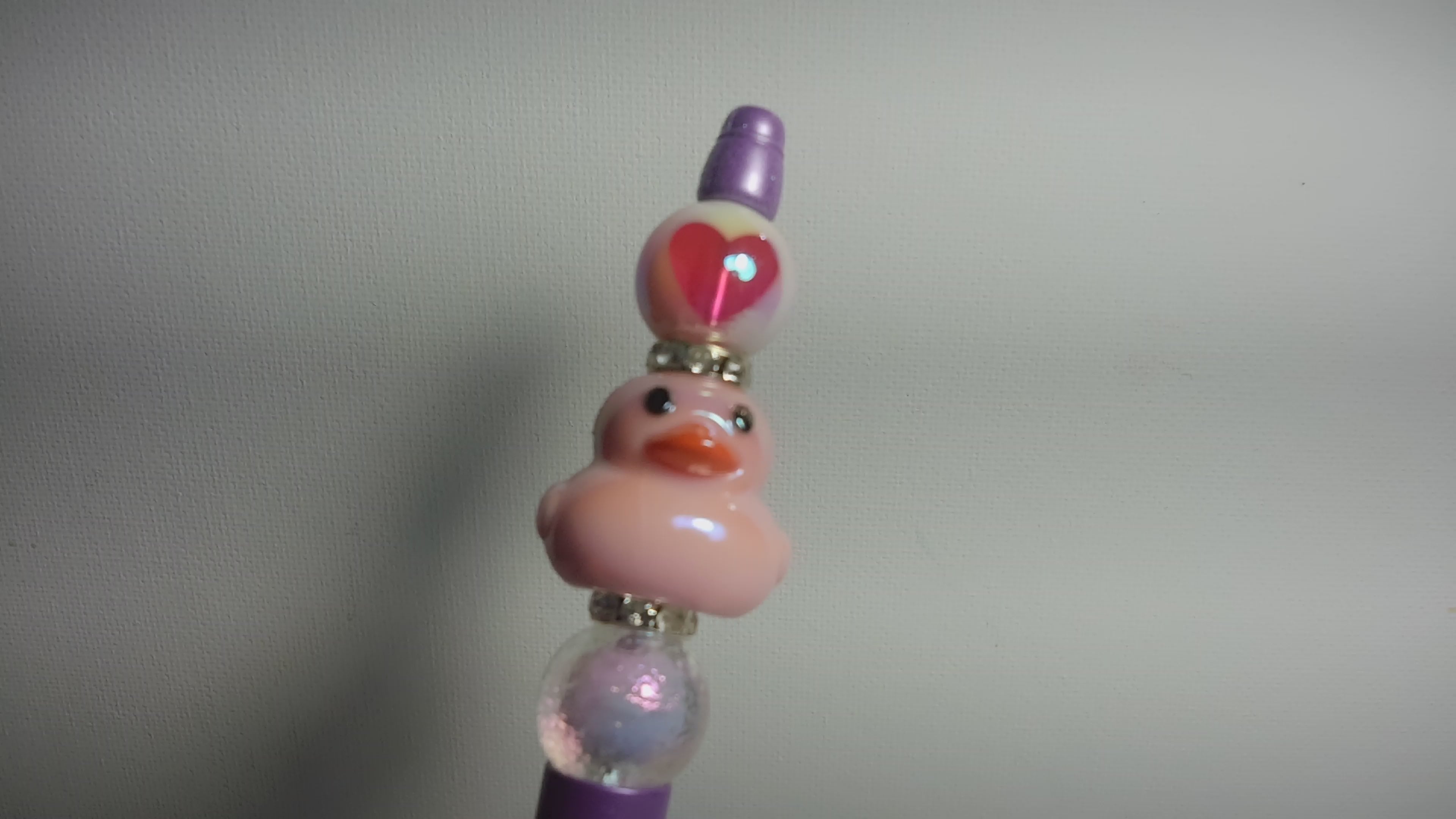 Two-Toned Pink Beaded Jewelry Set with Ducky Pen