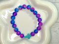 Purple and Blue Crackle Bead Stretch Bracelet with Turquoise Cross