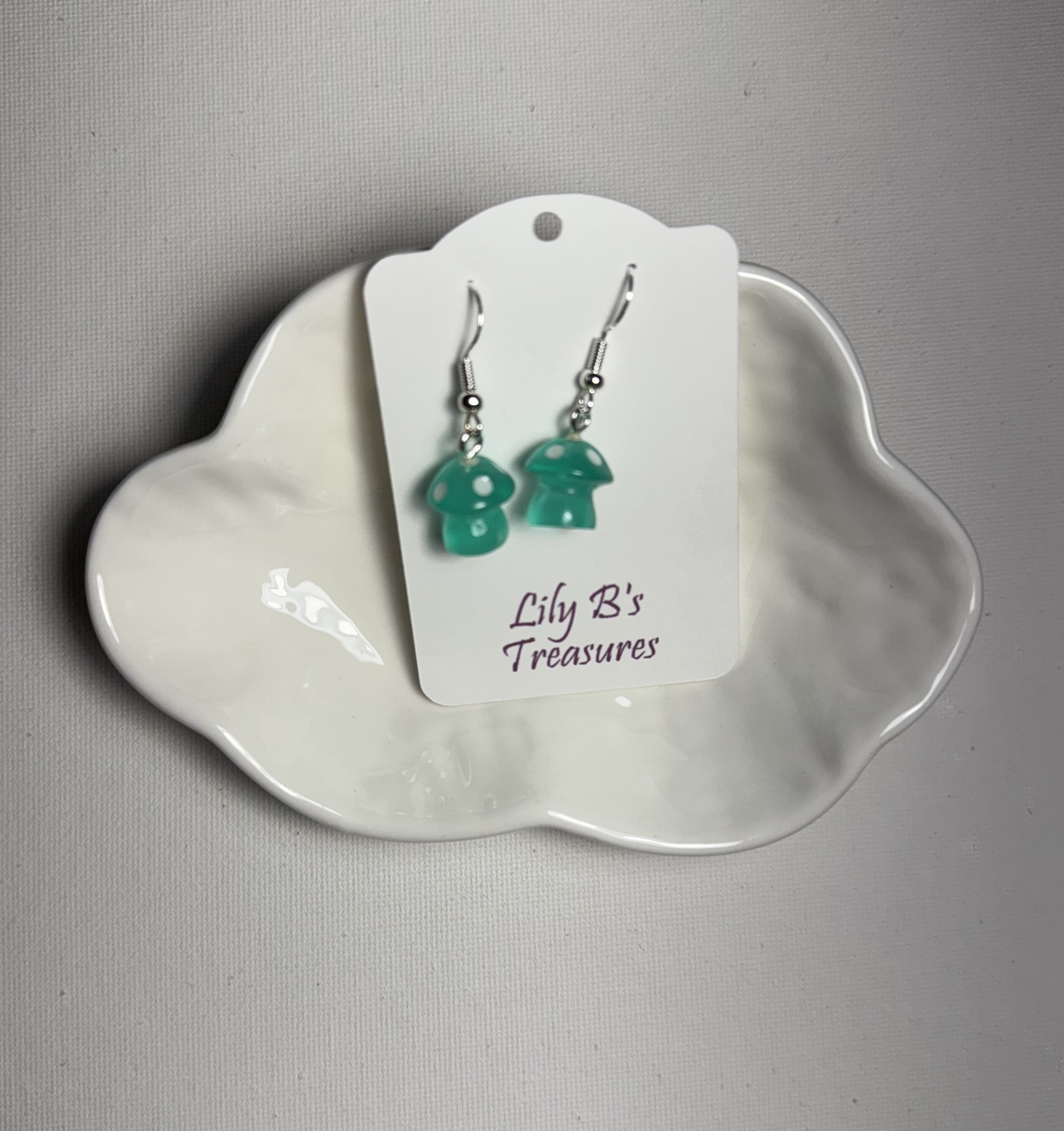 Teal Glow in the Dark Mushroom Earrings - Sterling Silver 925 Hooks